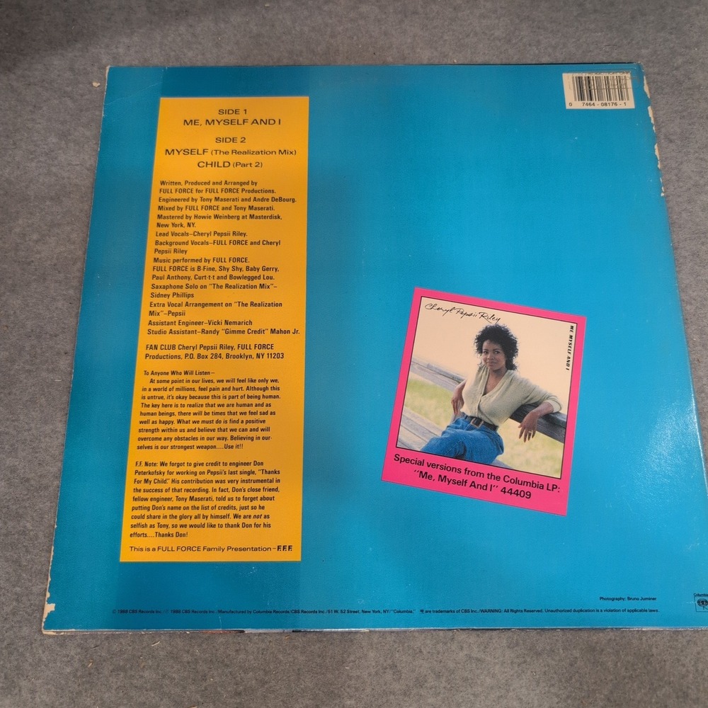 Cheryl Pepsii Riley Me Myself and I 12" Vinyl Single 1988 Columbia 44 08176 VG - Picture 2 of 6